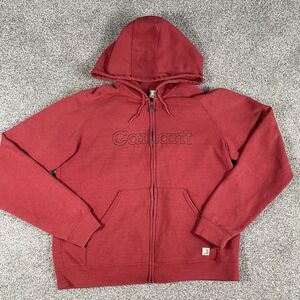 Carhartt Midweight Women's Full Zip Spellout Hooded Sweatshirt Red Y2K Size XL
